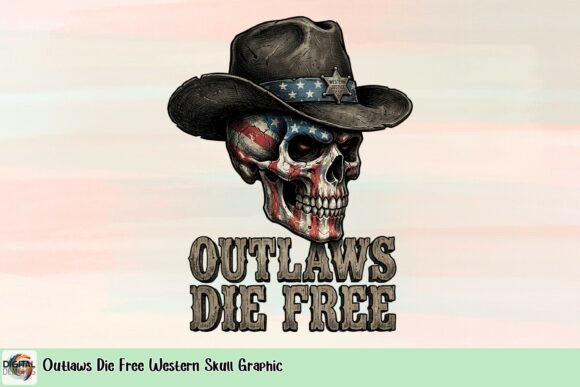 Outlaws Die Free Western Skull Graphic: Bold Design for Rebel Brands